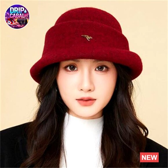 Faux Wool Fedora Bucket Hat Warm Winter Headwear